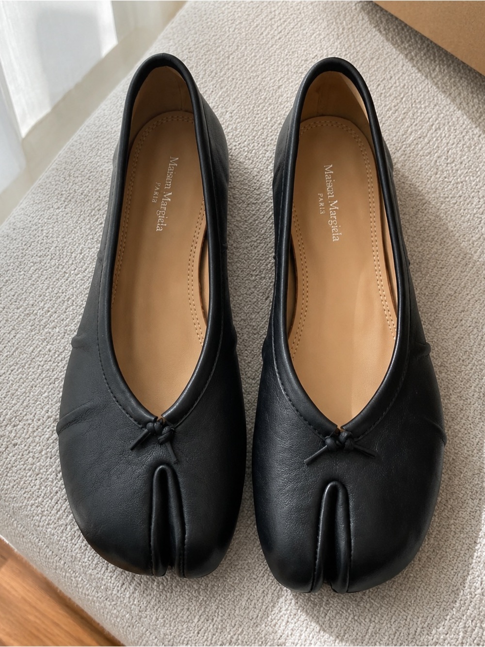 Maison Martin Margiela Black Tabi Leather Ballet Flats